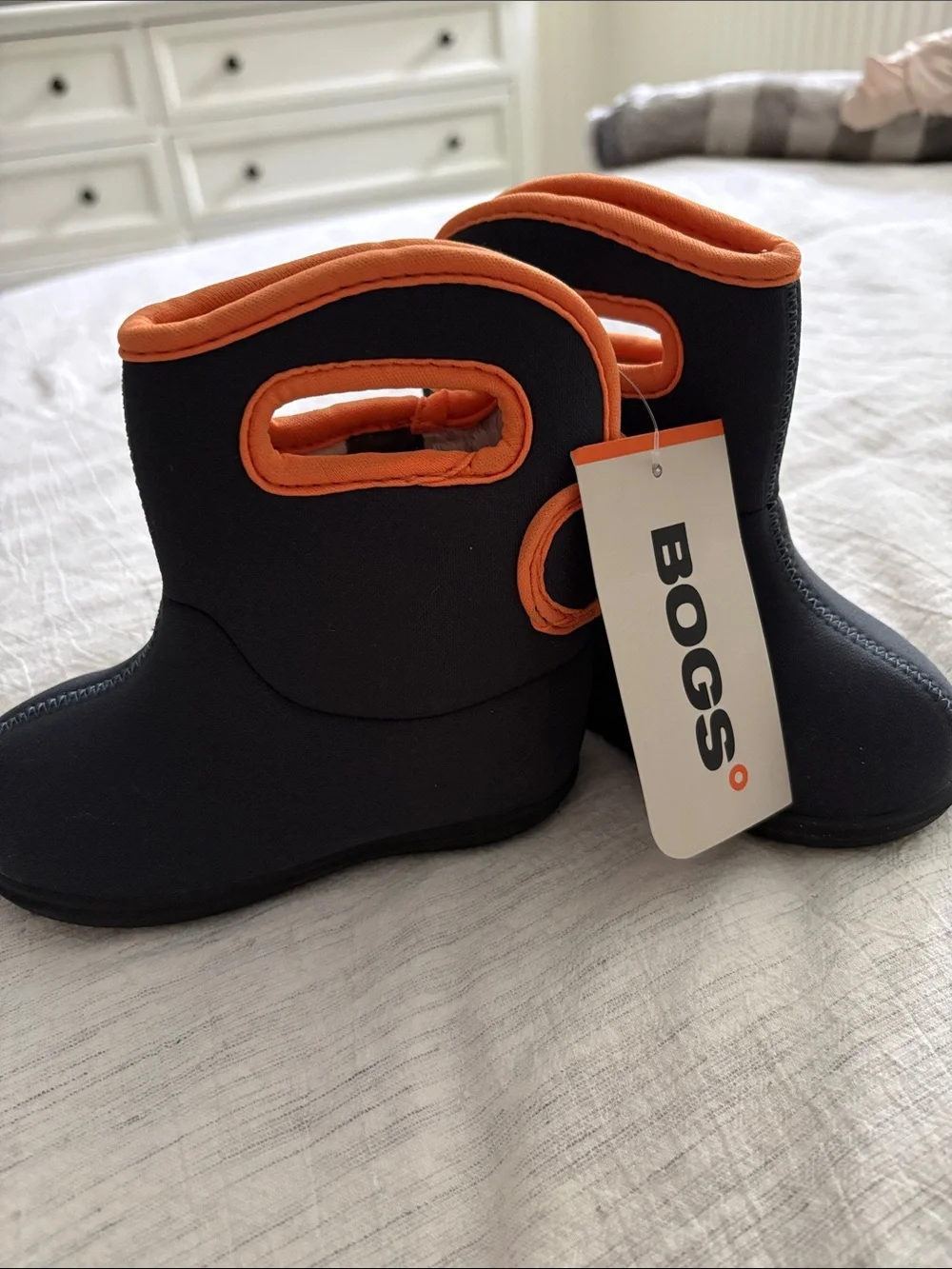 Bogs Kids Black Boots with Orange Trim